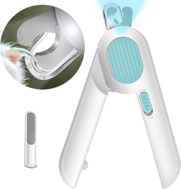 Cat Nail Clipper with LED Light and Nail File, Dog Claw Trimmer with Bright Light to Avoid Excessive Cutting - Pet Grooming Tool for Tiny Dog Cat Kitten Bunny Rabbit Blue