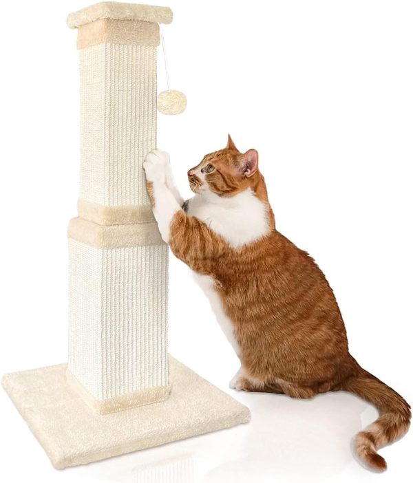 Cat Scratching Post, 32 Inch Cat Scratching Post for Large Cats, Scratching Posts for Indoor Cats Adults, Cat Scratch Post with Nature Sisal, Beige