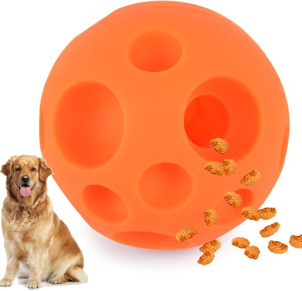 Dog Toy Balls, 5 Inch Treat  Food Dispensing Toys Tricky Fun Interactive Dog Toy Food Dispenser Toy Puzzle Toy Ball Dog Chew Toys Ball for Large Medium Slow Feeder Dog Bowls（Orange）