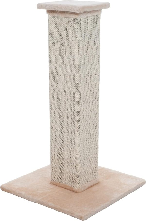 Cat Scratching Post with Carpeted Base - 27.75-Inch Sisal Burlap Fabric Scratcher - Furniture Scratching Deterrent for Indoor Cats by  (Beige)
