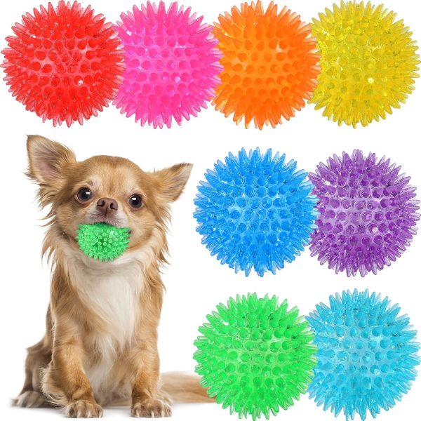 8 Colors 2.5” Squeaky Dog Toy Balls for Small Medium Dogs, Puppy Chew Toys for Teething, Spiky Balls for Small Dogs, Durable Toys for Teeth Cleaning and Training - Safe, BPA Free